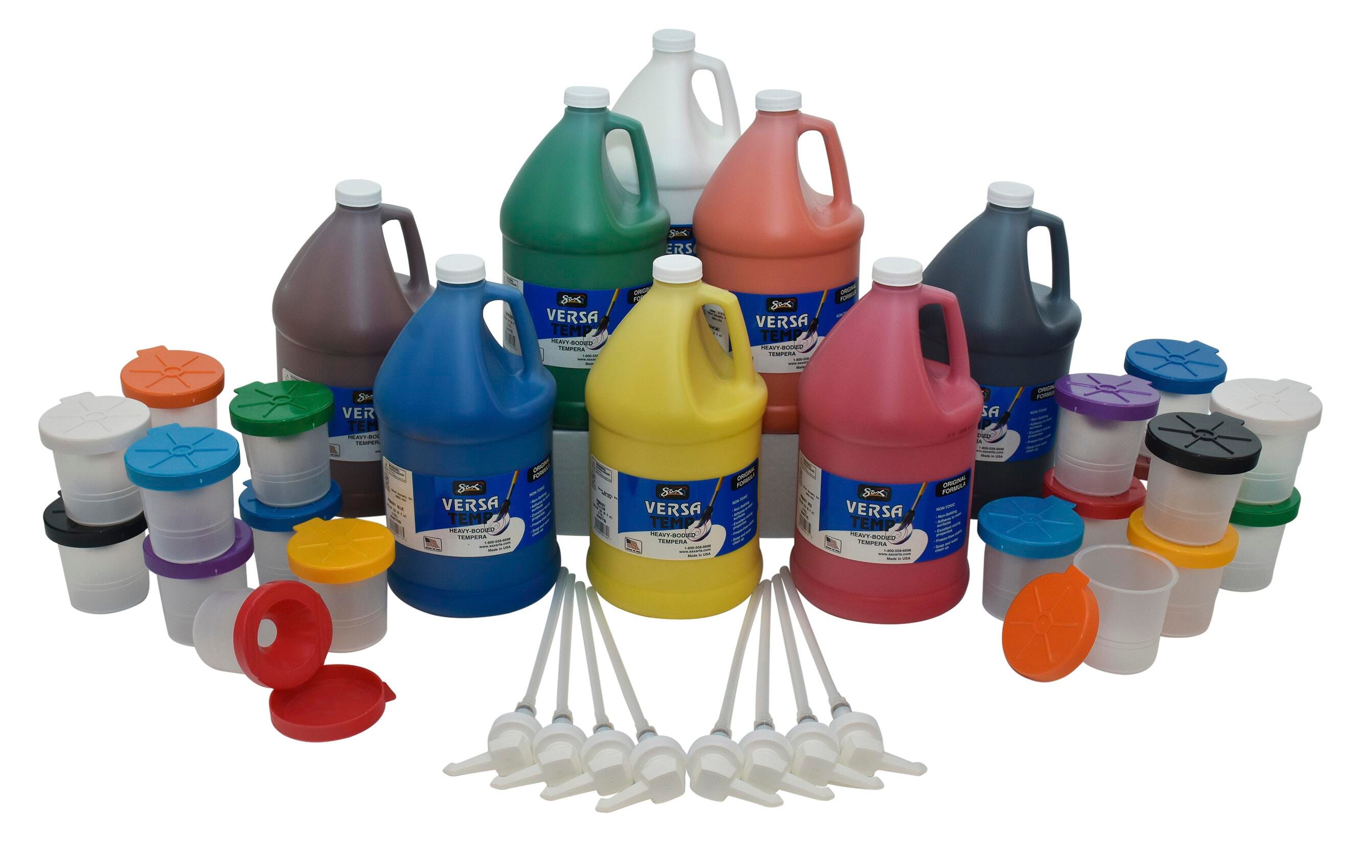 Sax Versatemp Heavy-Bodied Deluxe Tempera Paint Kit with Pumps and Cups, Assorted Colors, Set of 36 1441351